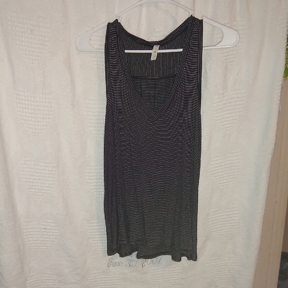 MTS Black and White Striped Racerback Tank Top